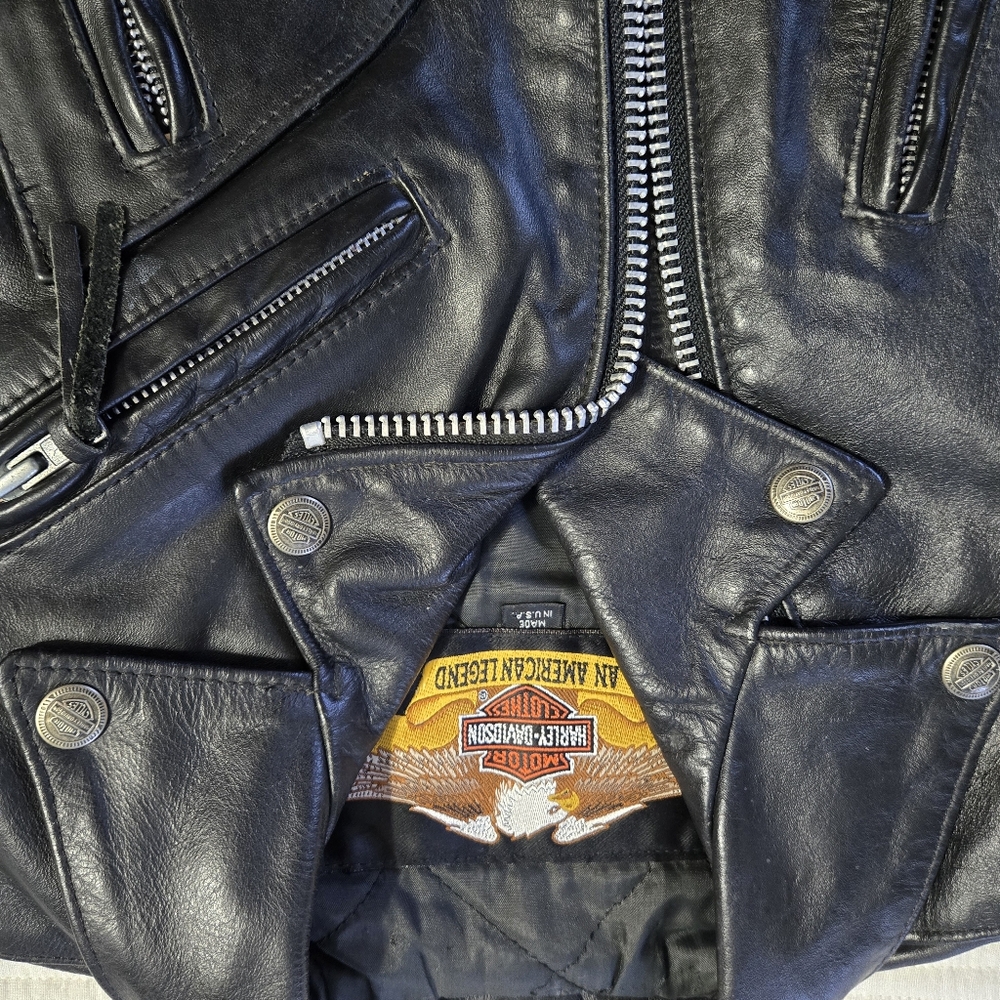 Kid's Harley Davidson Black Leather Thermal Lined Vintage Jacket Size 6 - Picture 6 of 14
